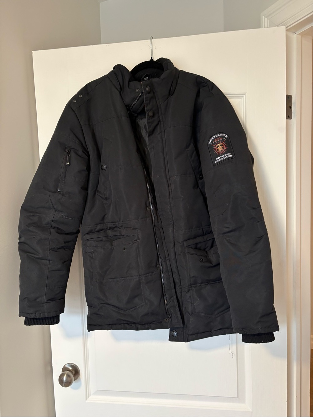 Men's Black Insulated Puffer Jacket with Patch Detail